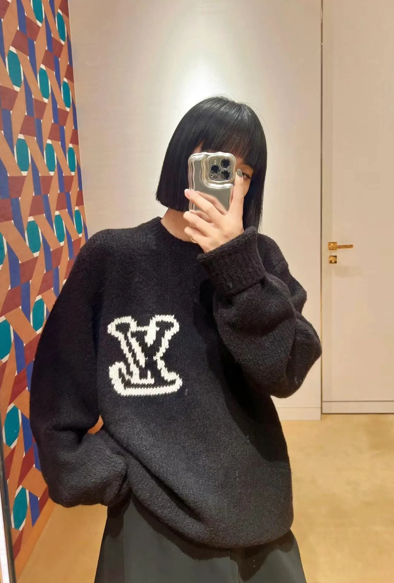 Louis Vuitton front and rear logo jacquard sweater